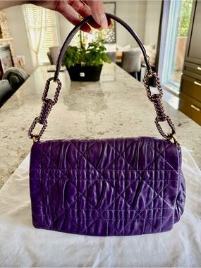Dior Deep Purple Quilted Leather Shoulder Bag with Gold Chain